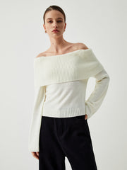 Knit Ribbed Overfold Off-Shoulder Sweater