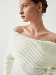 Knit Ribbed Overfold Off-Shoulder Sweater