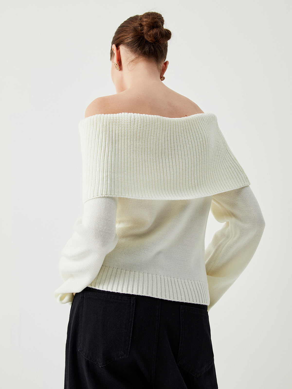 Knit Ribbed Overfold Off-Shoulder Sweater