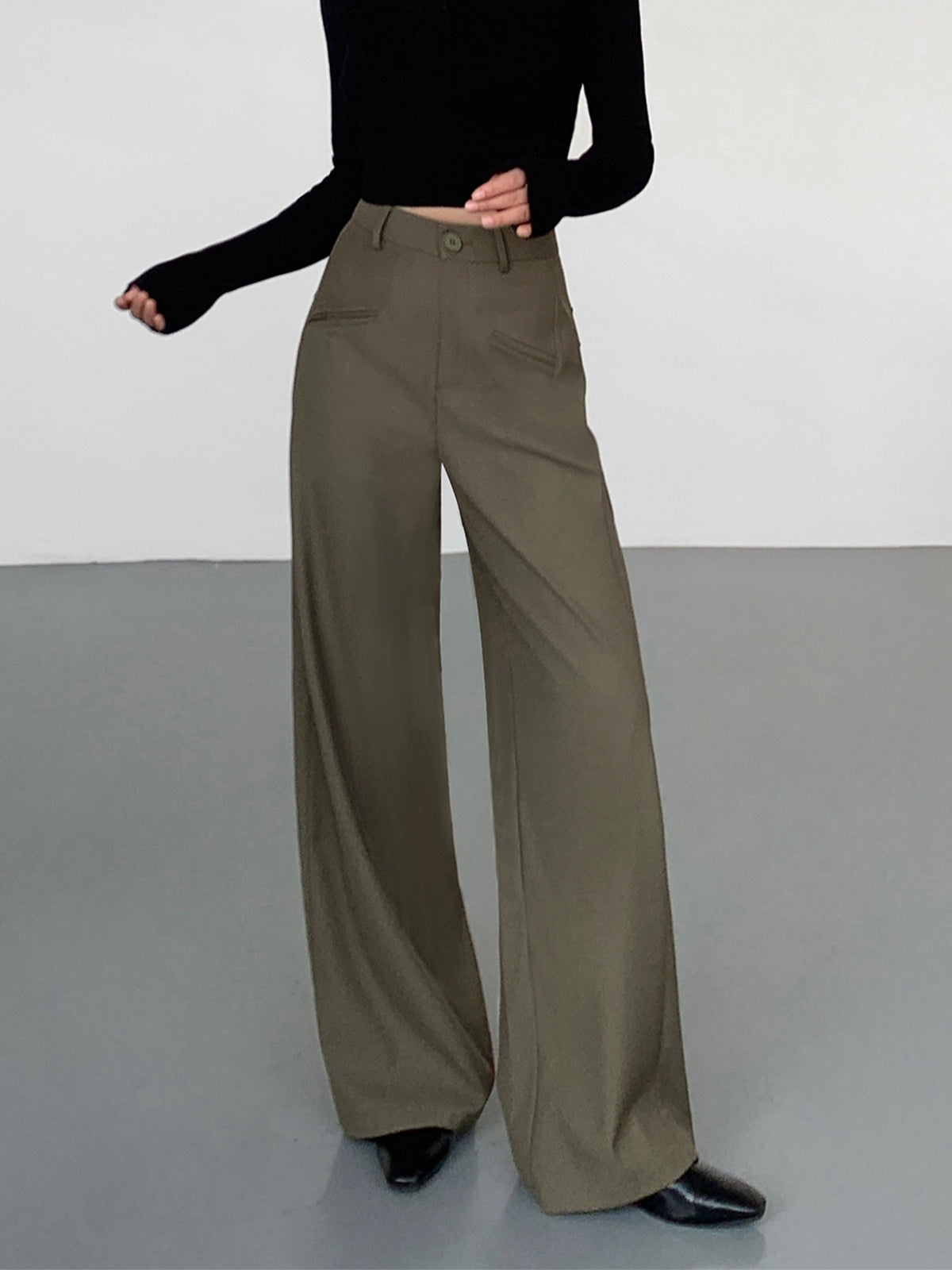 Cotton Straight Leg Pocket Dress Pants