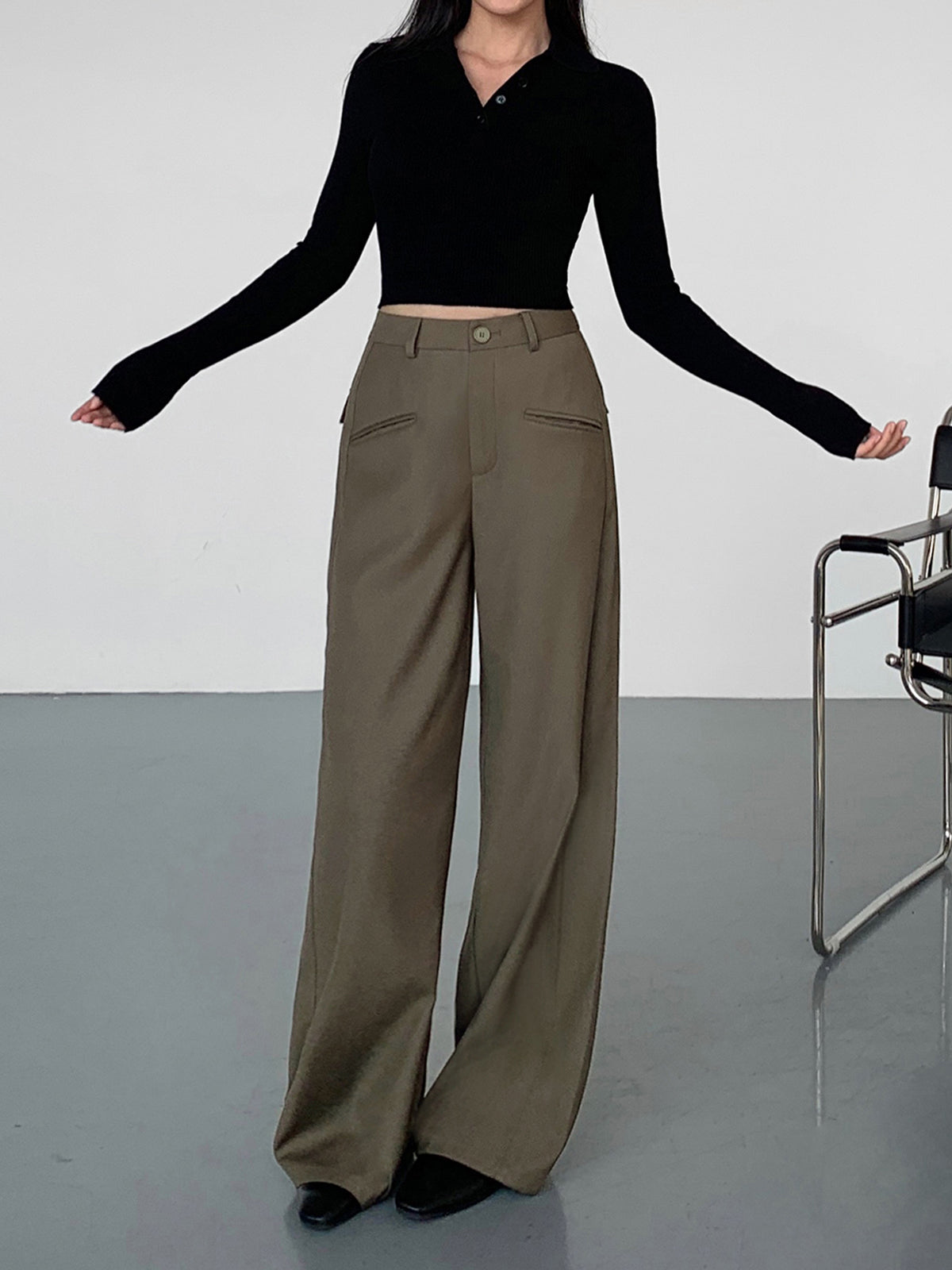 Cotton Straight Leg Pocket Dress Pants