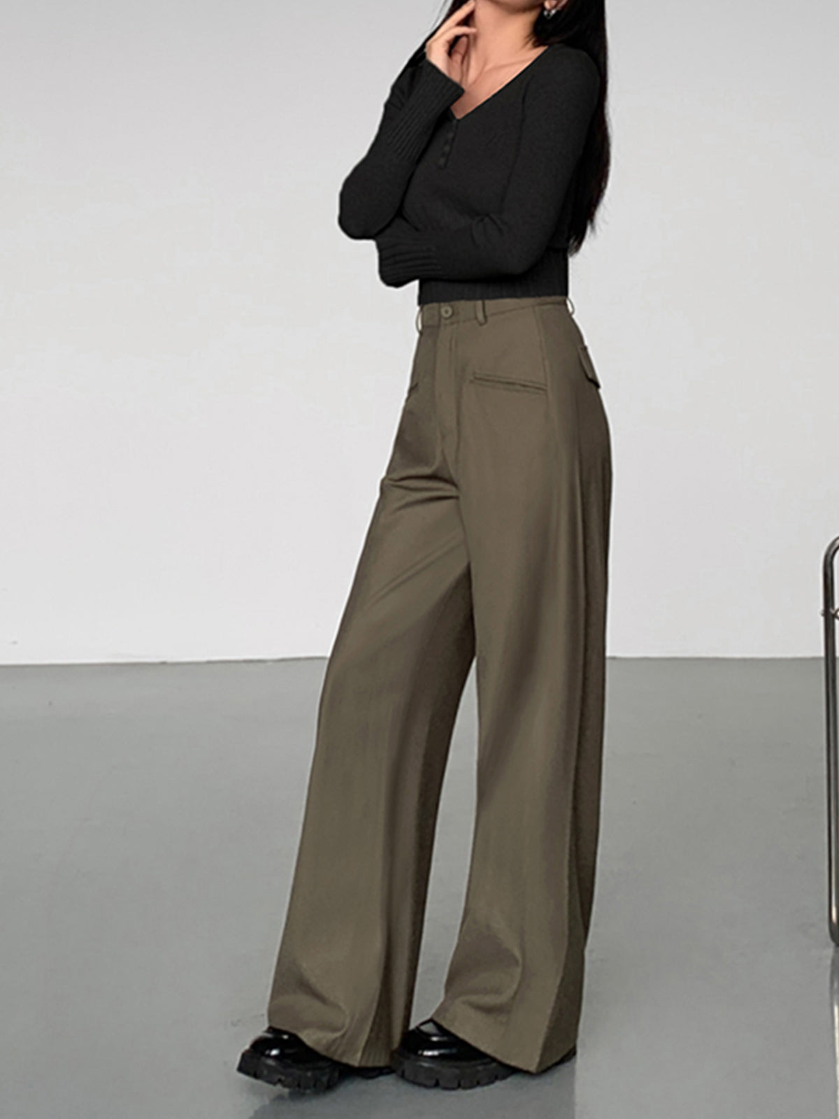 Cotton Straight Leg Pocket Dress Pants