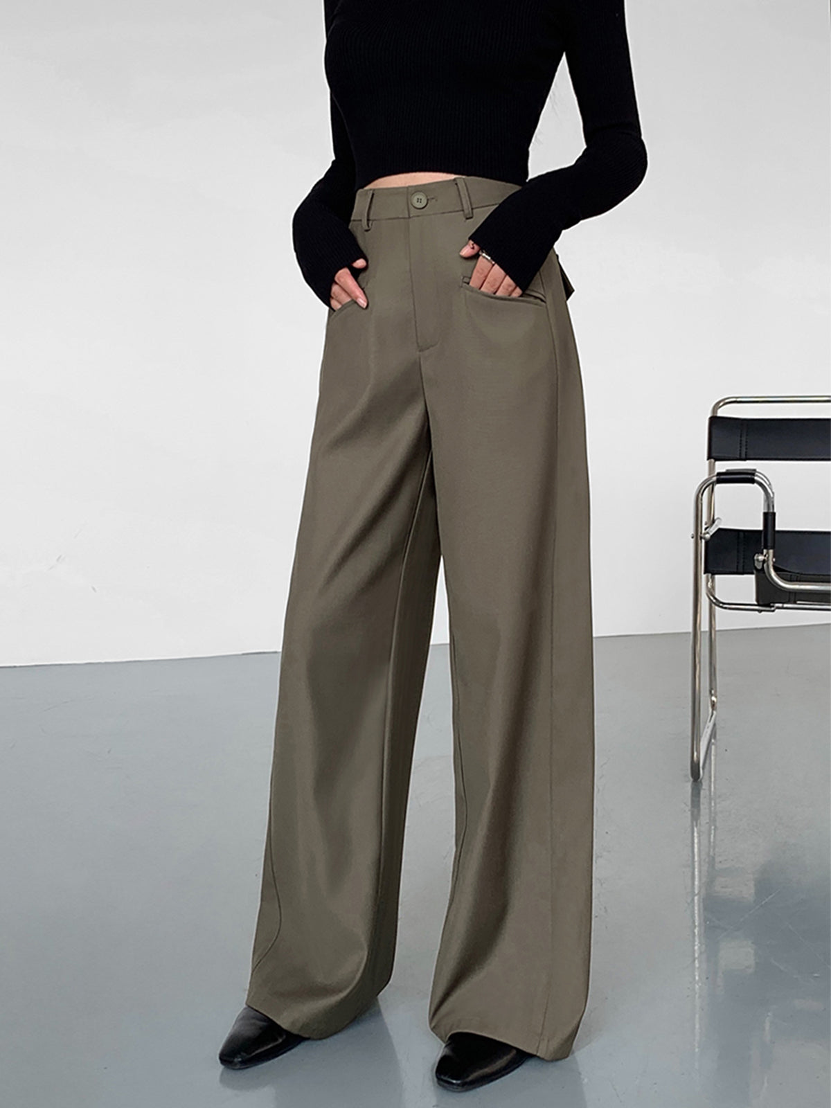 Cotton Straight Leg Pocket Dress Pants