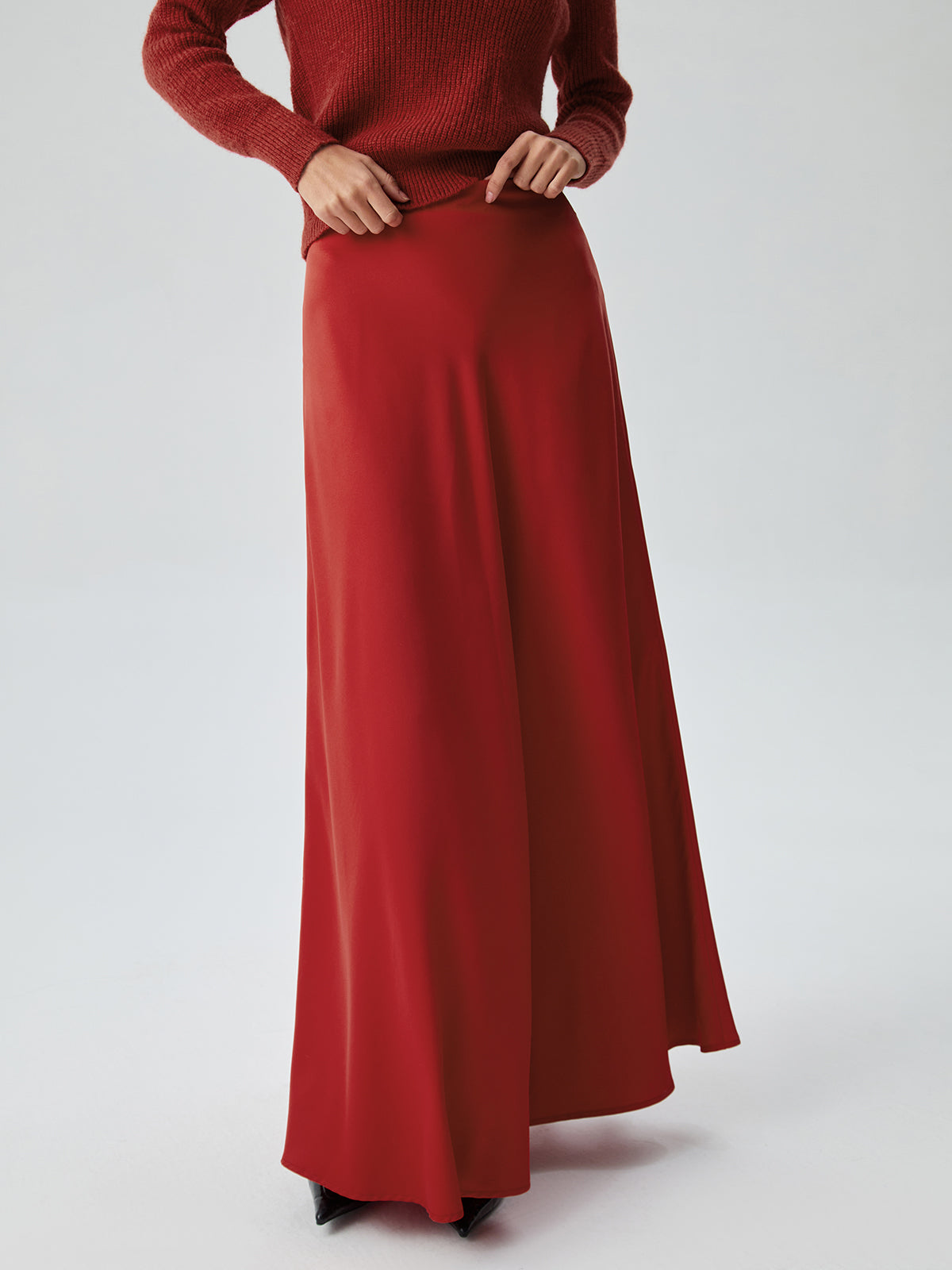 Satin Pleated Long Skirt