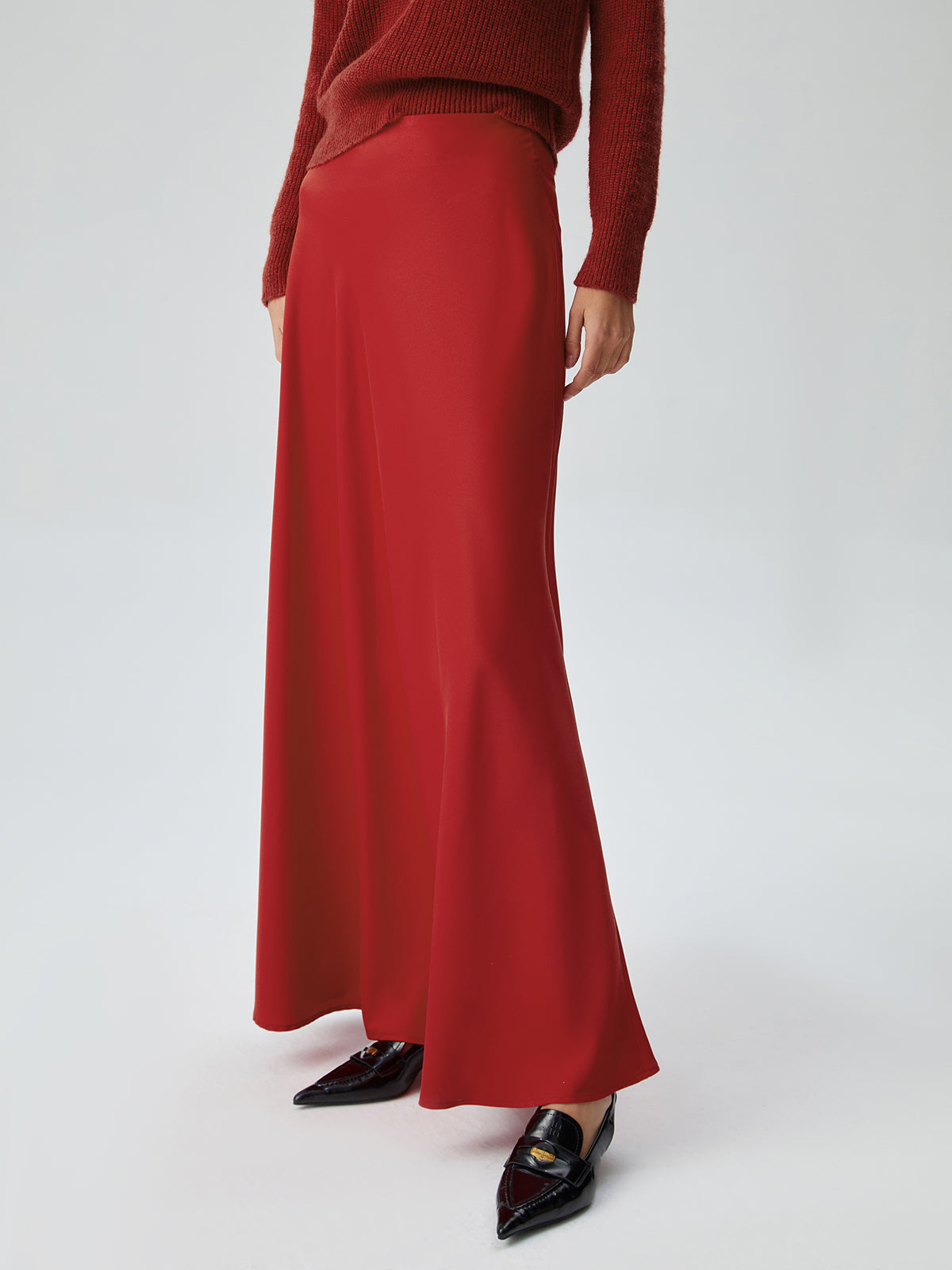 Satin Pleated Long Skirt