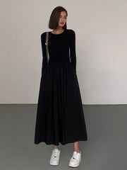 Leisure Pockets Long Sleeve Long Dress