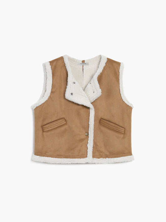 Sherpa Lined Shearling Contrast Trim Pocket Vest