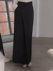 Asymmetric Slit Striped Long Skirt