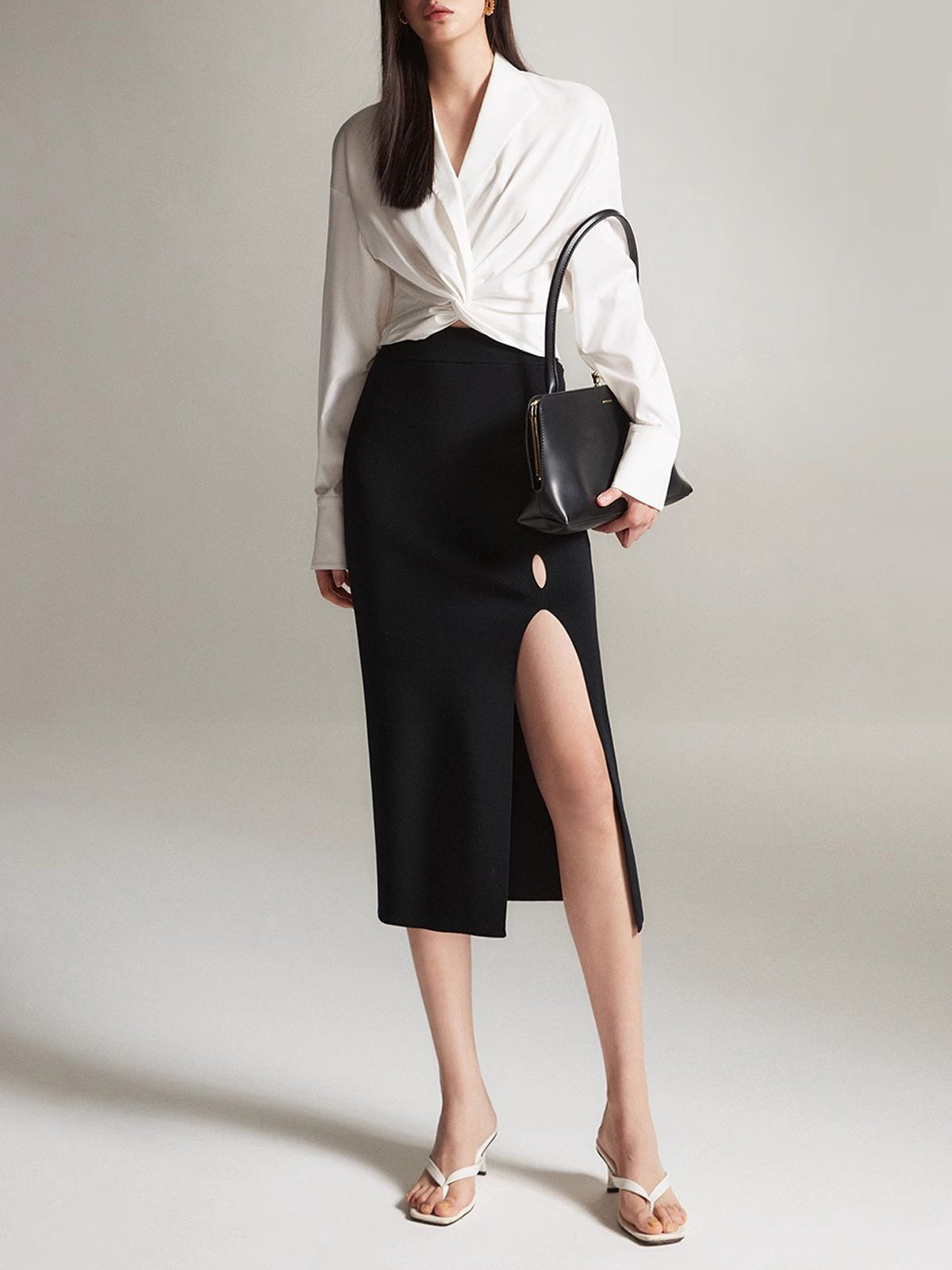 Crossover Twisted V-neck Long Sleeve Shirt