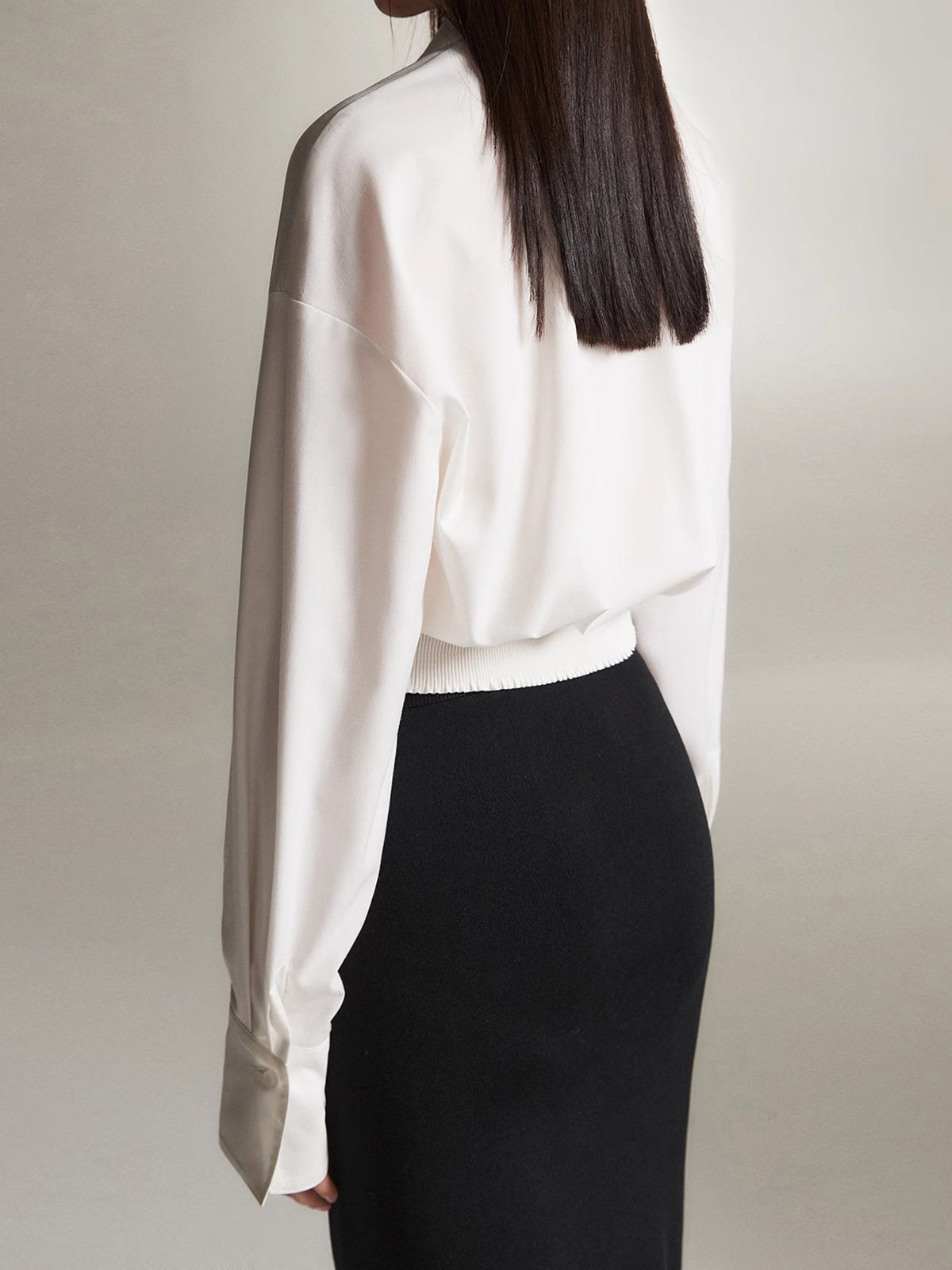 Crossover Twisted V-neck Long Sleeve Shirt