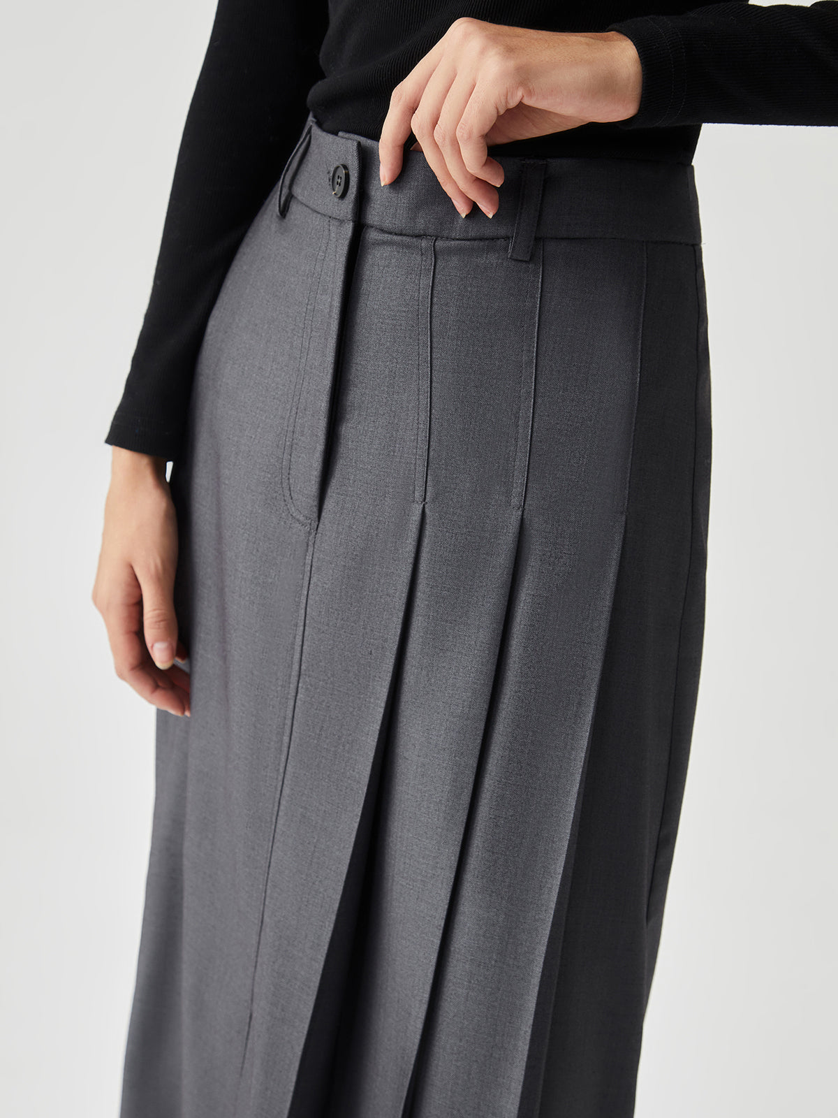 Asymmetrical Pleated Midi Skirt