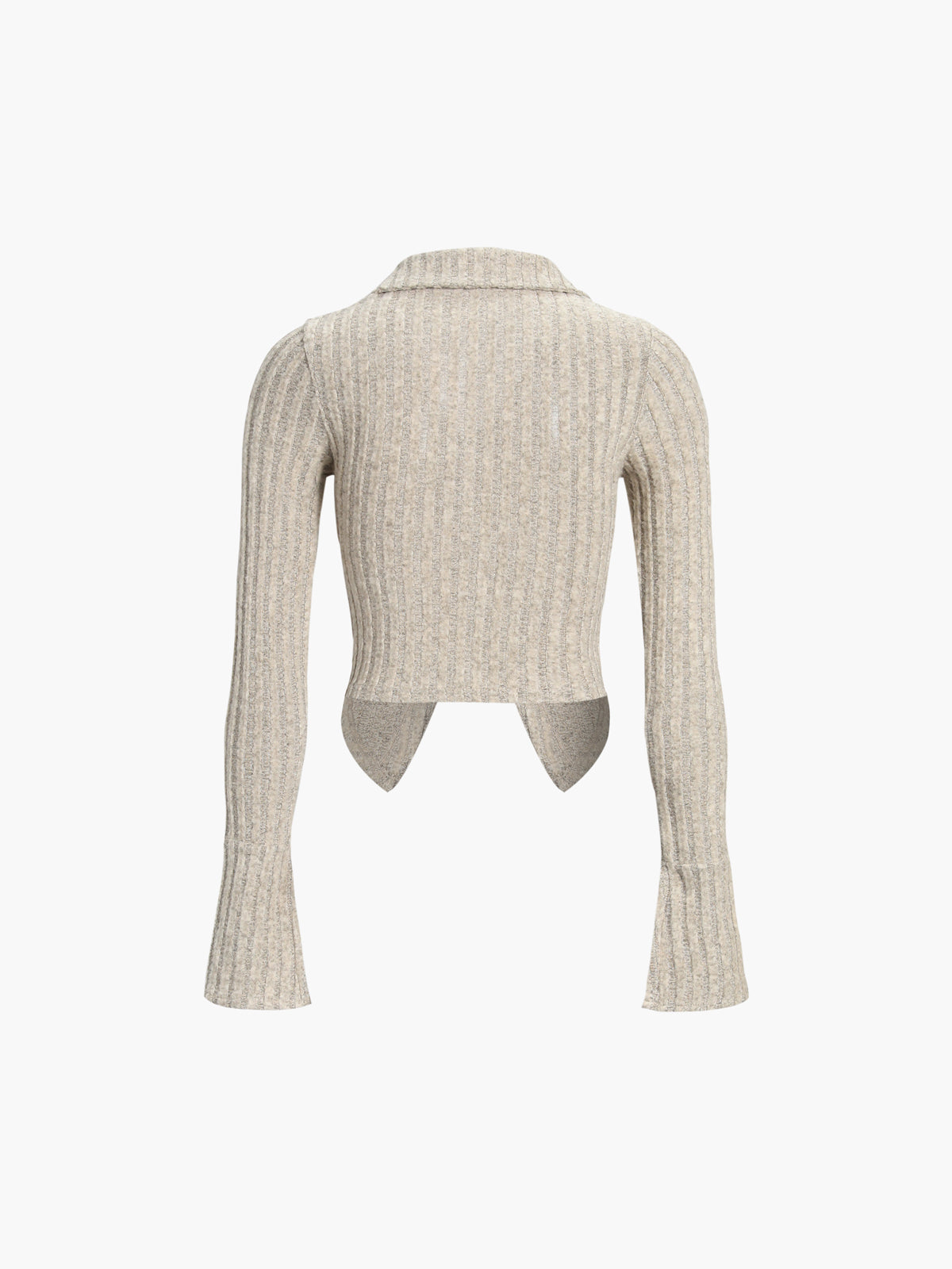 Collared Long Sleeve Slit Ribbed Knit Shirt