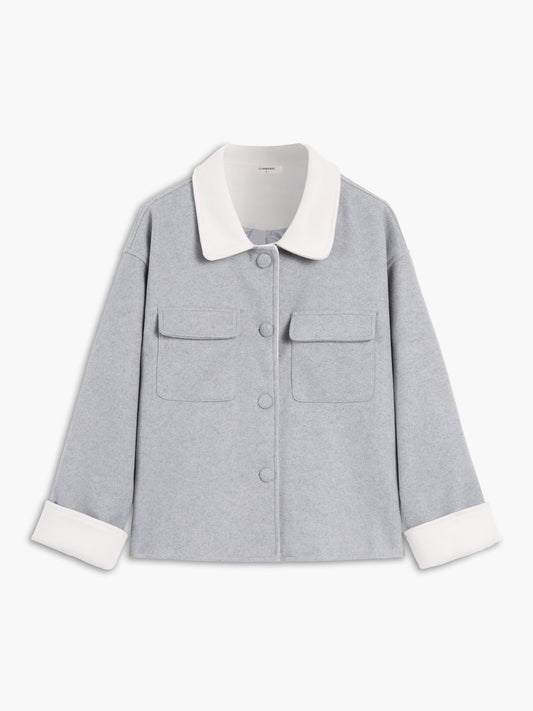 Tweed Contrast Trim Pocket Button-down Coat
