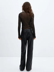 Semi-sheer Sequined Polka Dot Long Sleeve Mesh Shirt