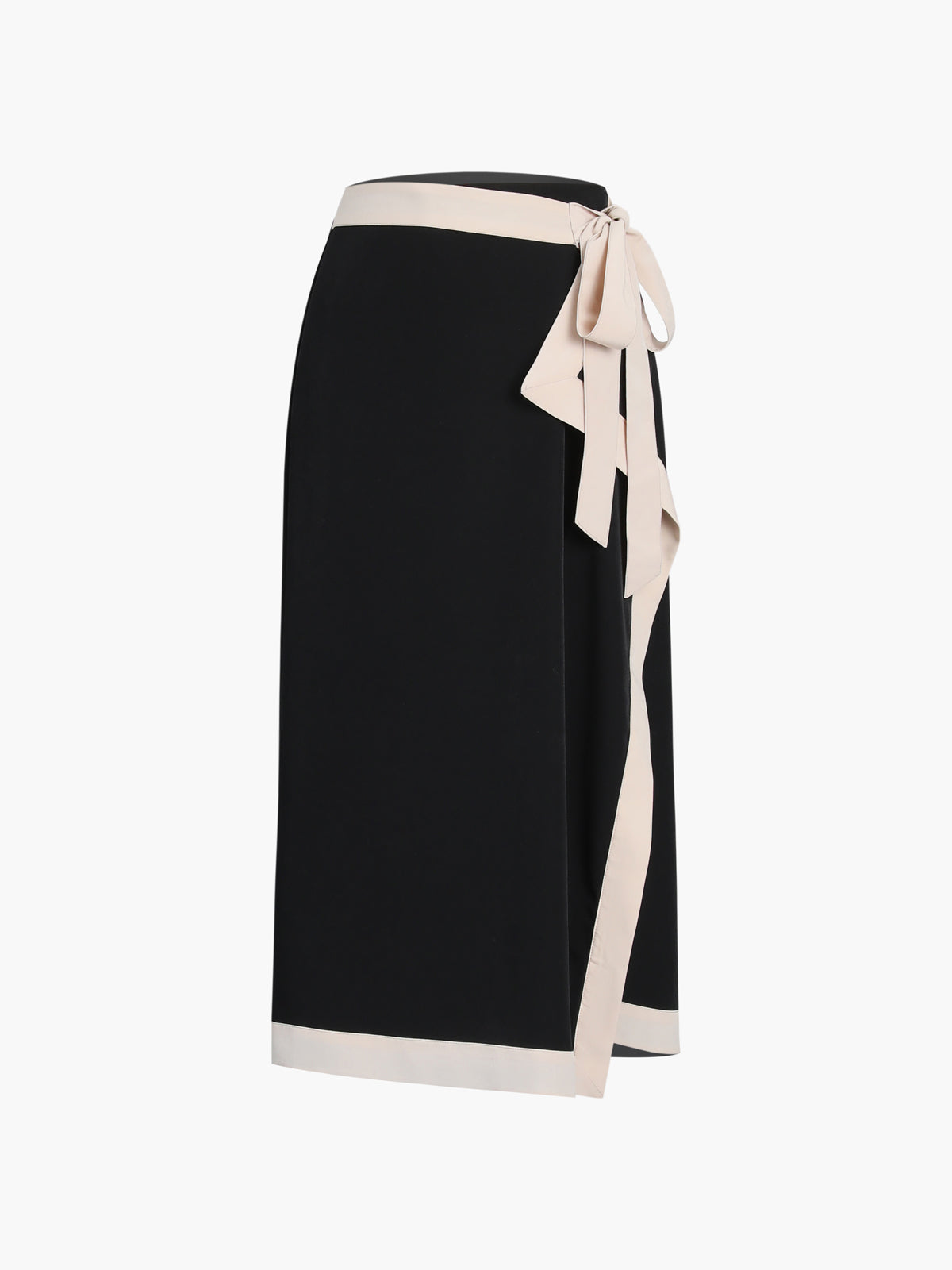 Tie Front Contrast Trim Midi Skirt