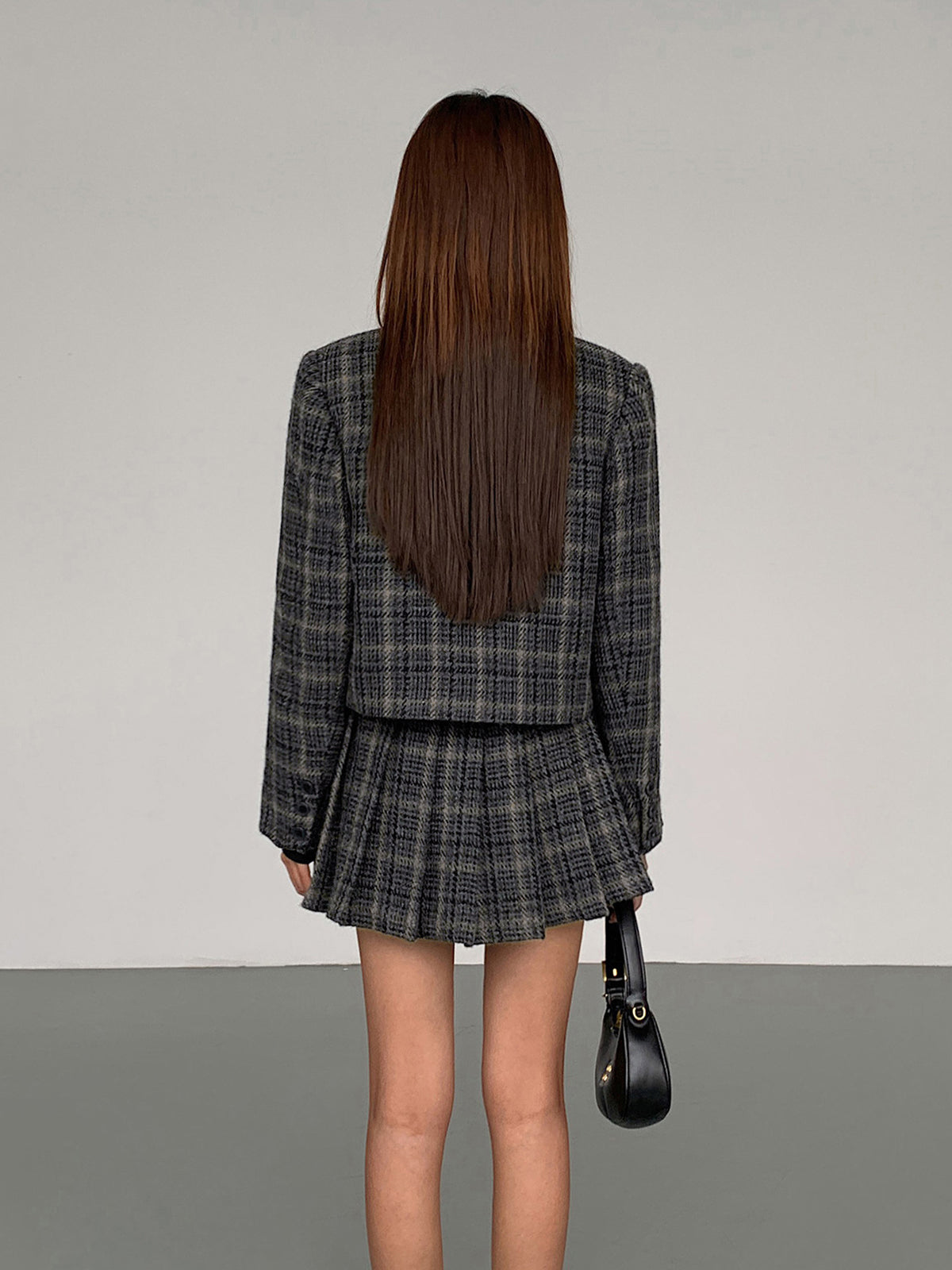 Pleated Tweed Mini Skirt