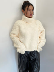 High Neck Ribbed Knit Sweater