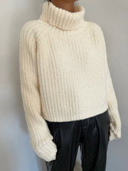 High Neck Ribbed Knit Sweater