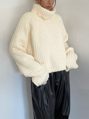 High Neck Ribbed Knit Sweater