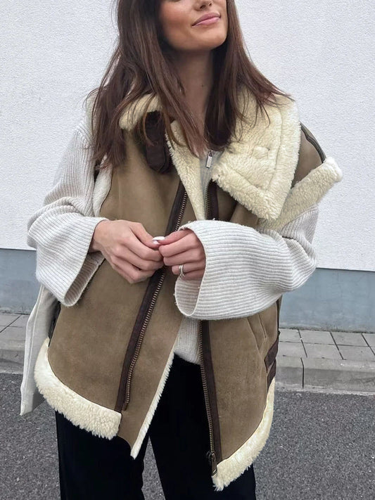 Sherpa Lined Shearling Leather Flight Vest