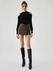 Asymmetric Wrap Zip Mini Skort