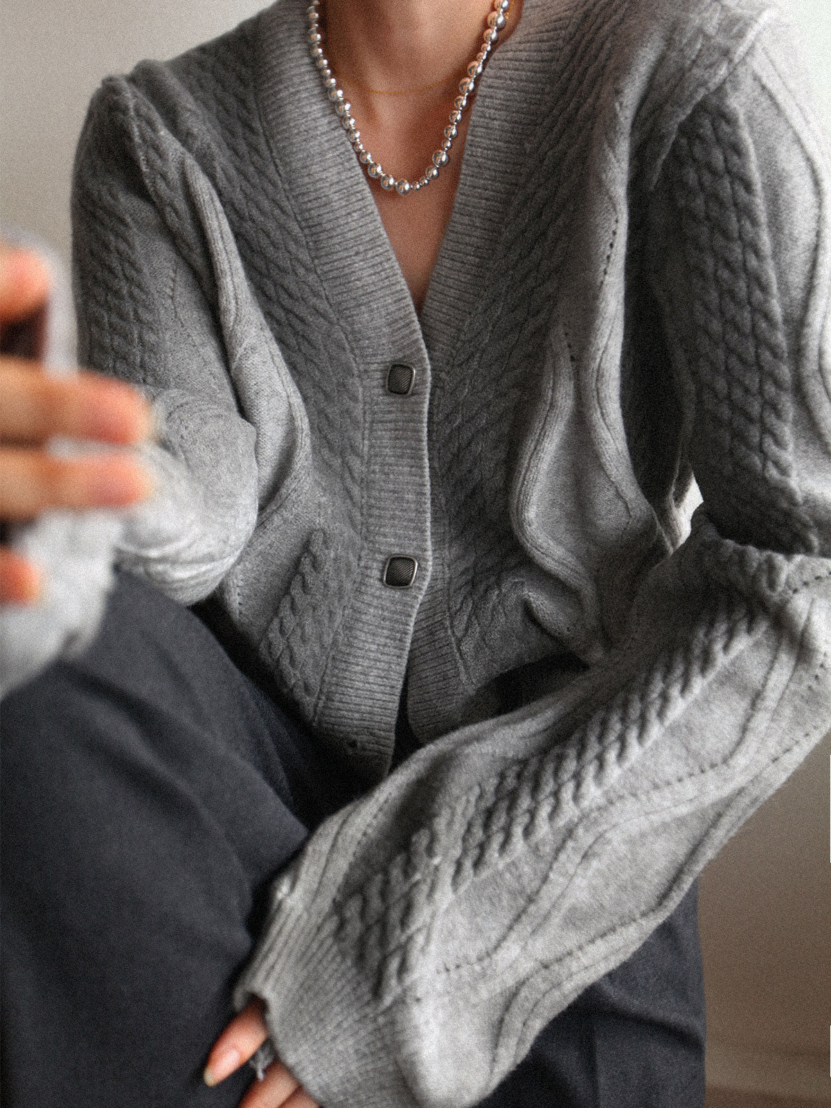 Knit Cable Button Detail Cardigan