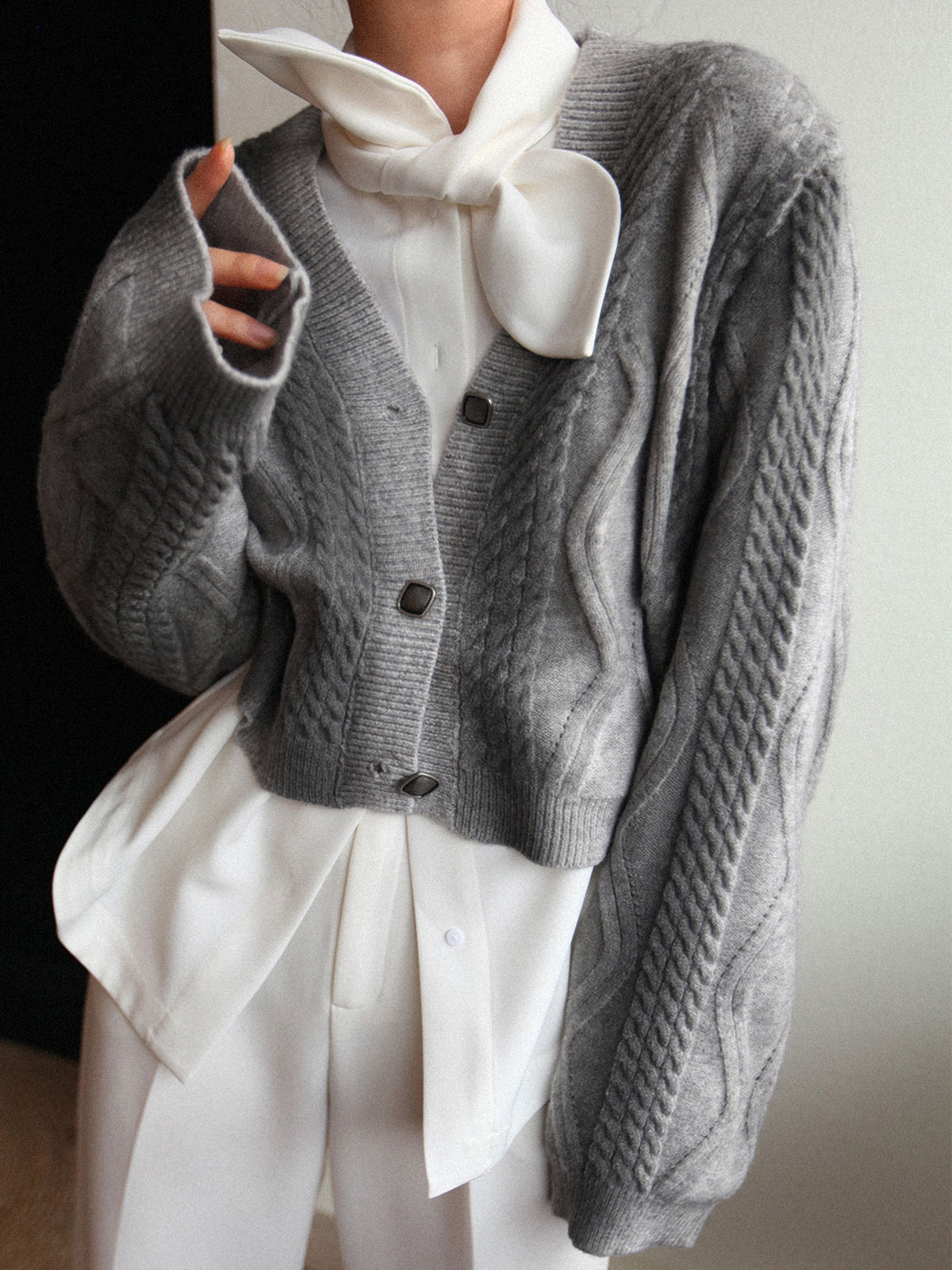 Knit Cable Button Detail Cardigan