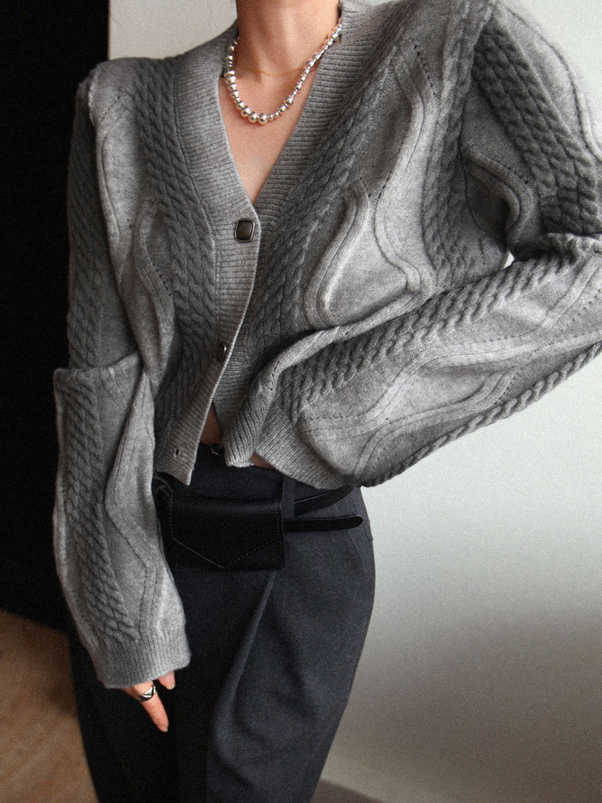 Knit Cable Button Detail Cardigan