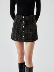 Sequined Zip-back Buttoned Mini Skirt