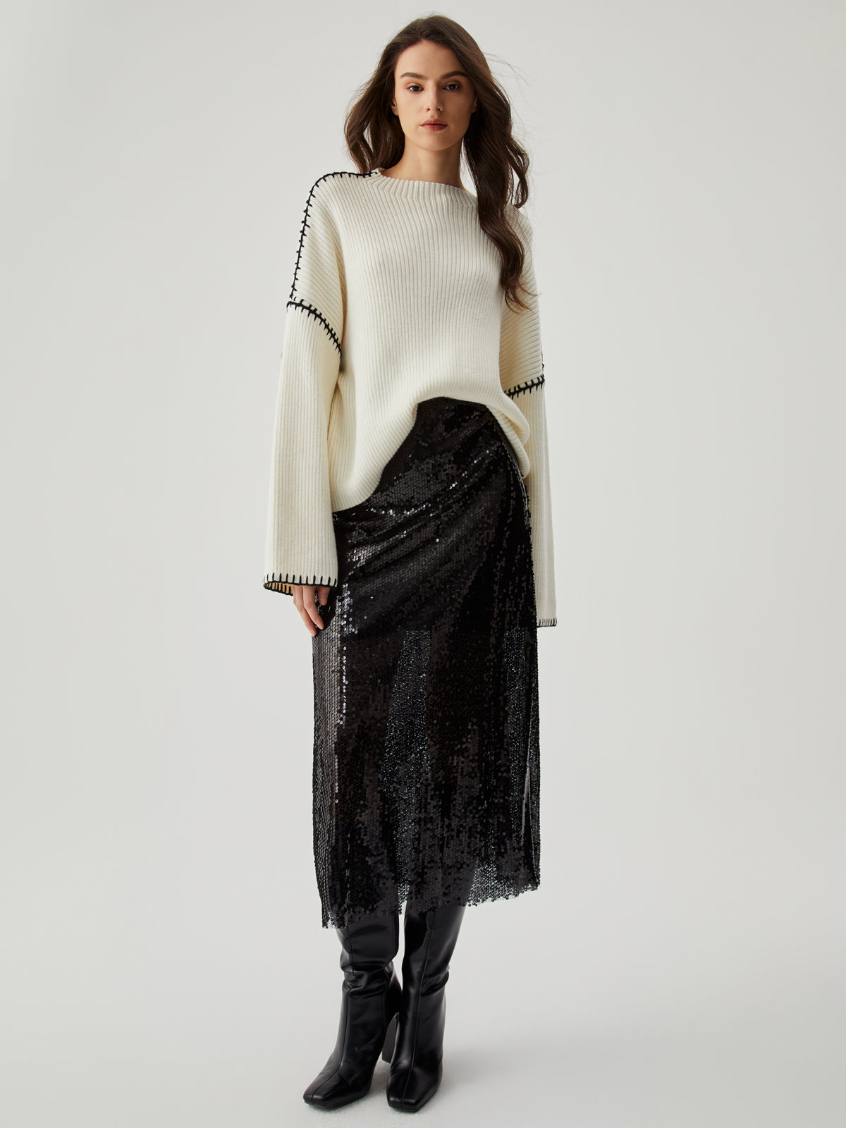 Mesh Sequined Midi Skirt