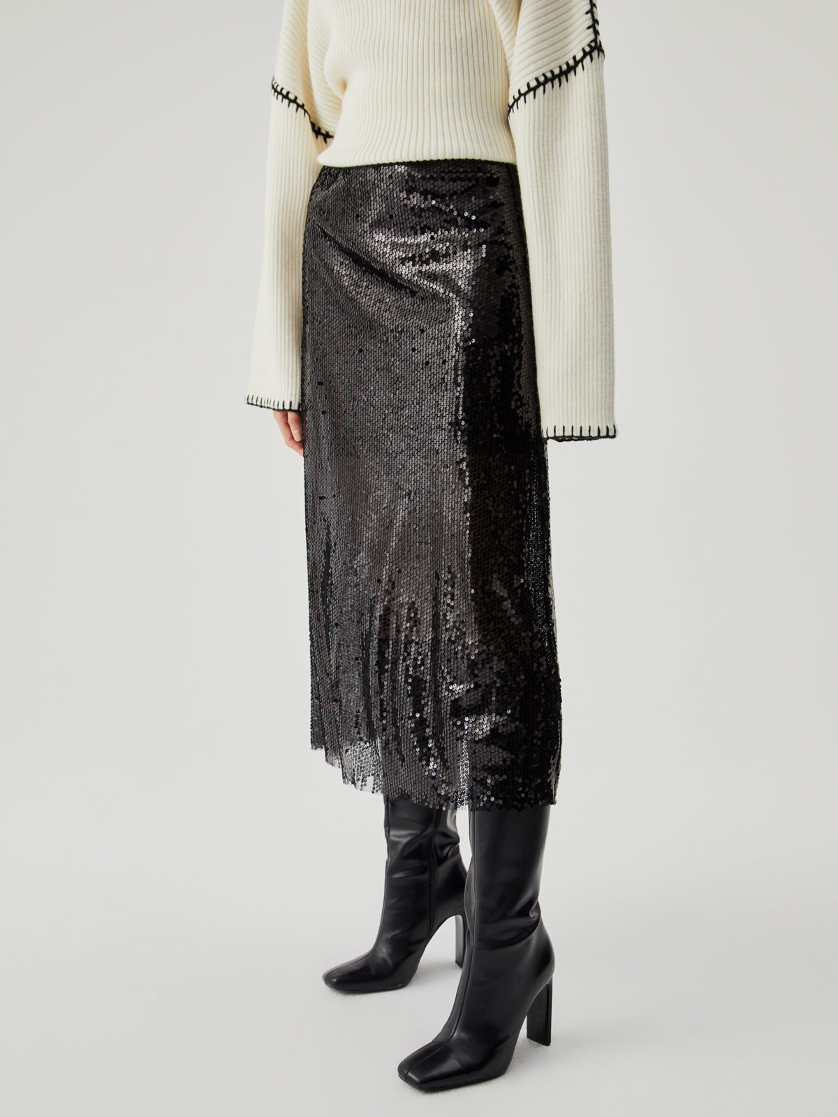 Mesh Sequined Midi Skirt