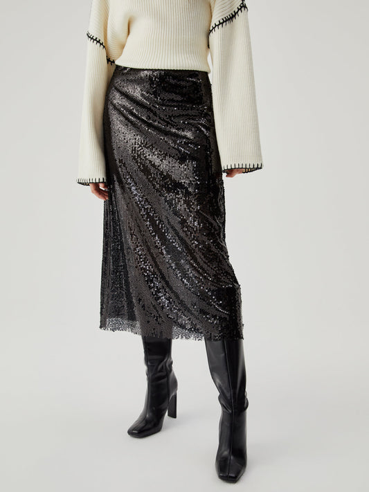 Mesh Sequined Midi Skirt