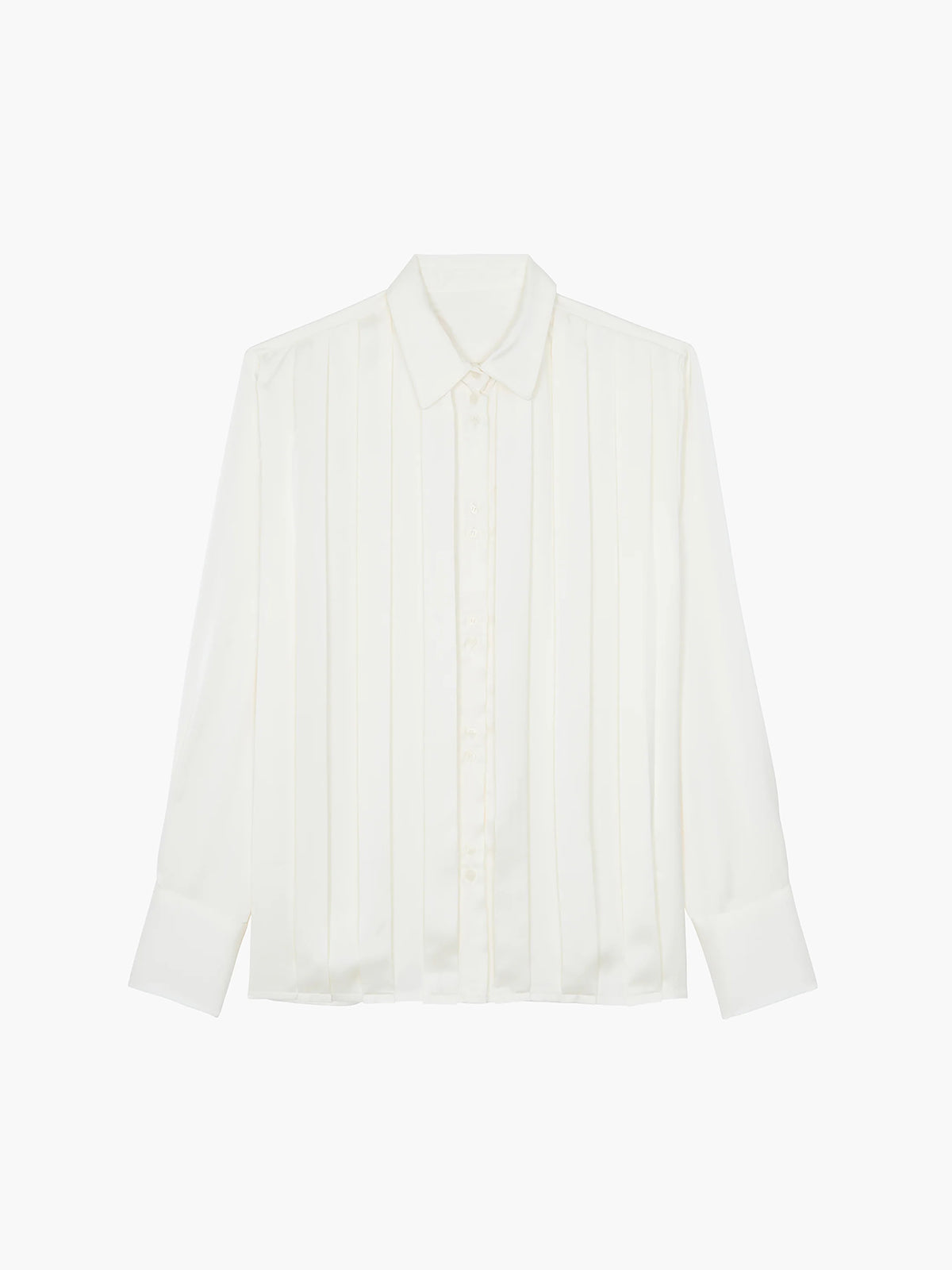 Satin Pleated Button-Down Shirt