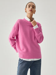 Fuchsia Crew Neck Knit Sweater