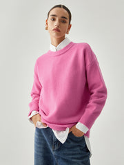 Fuchsia Crew Neck Knit Sweater