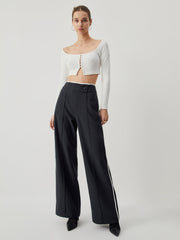 High Waist Contrast Trim Wide Leg Pants