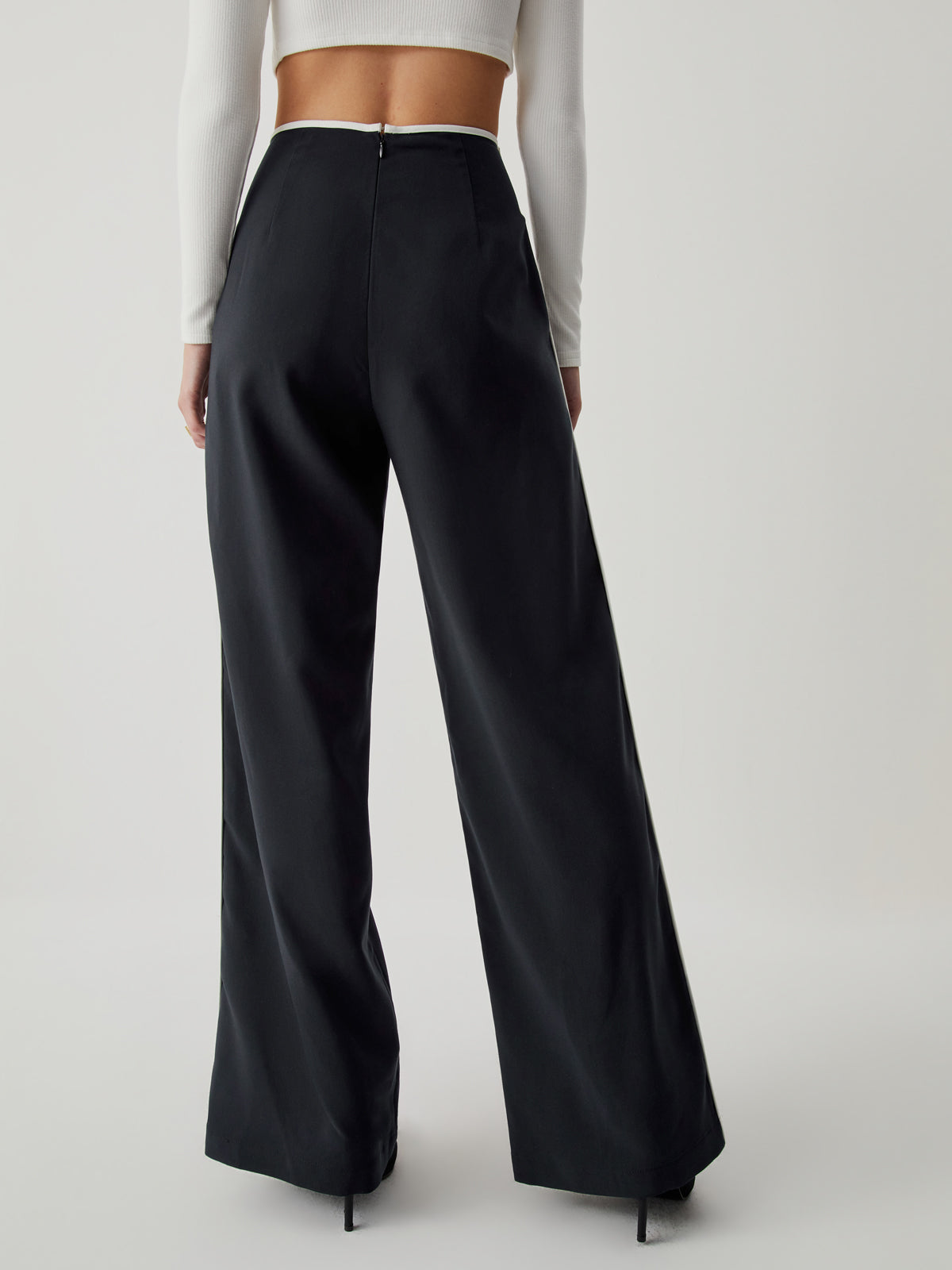 High Waist Contrast Trim Wide Leg Pants