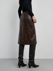 Faux Leather Midi Waist Split Midi Skirt