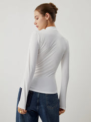 Solid Long Sleeve Mock Neck Ruched Top