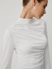 Solid Long Sleeve Mock Neck Ruched Top