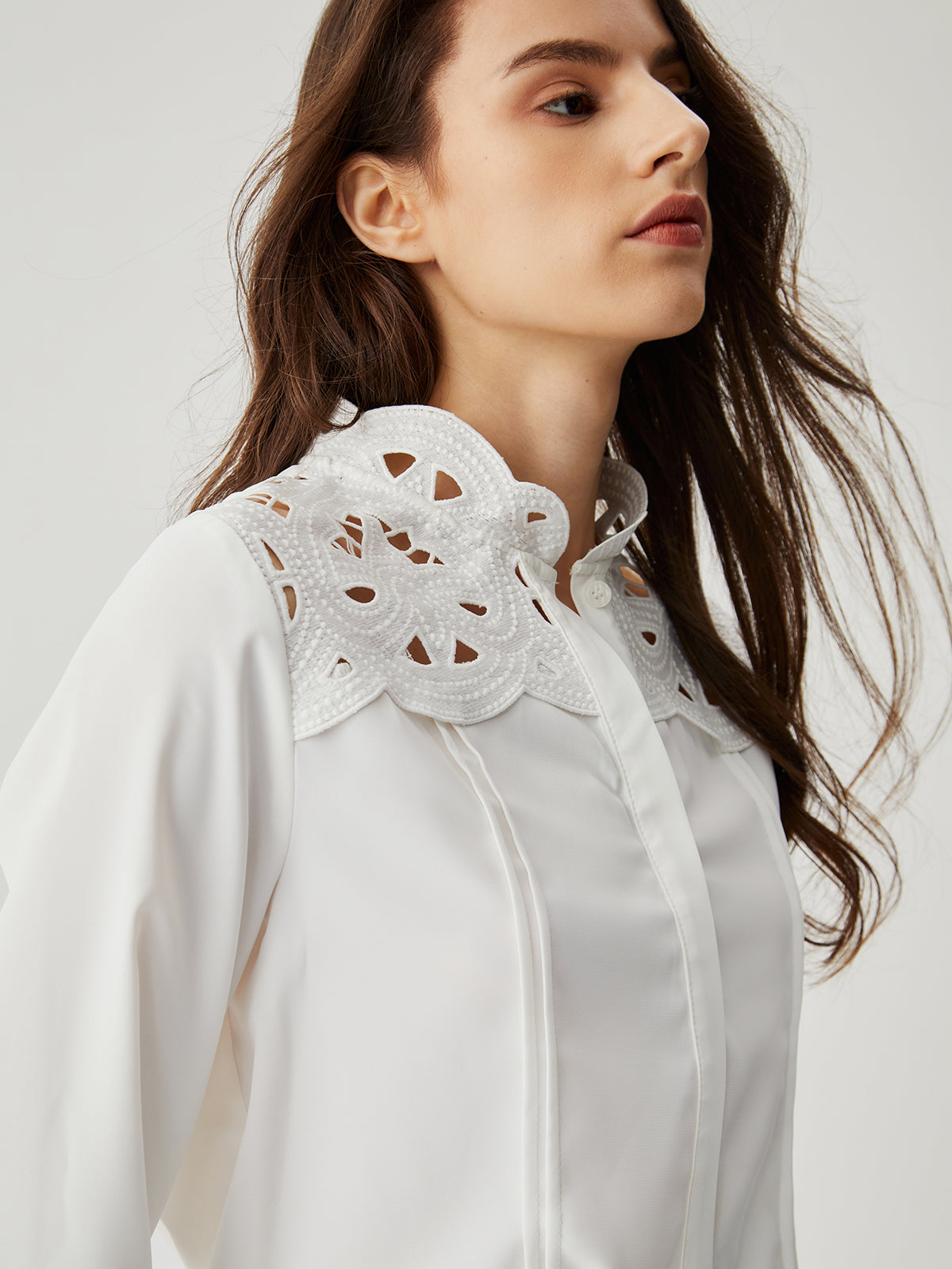 Floral Trim Cut Out Long Sleeve Shirt