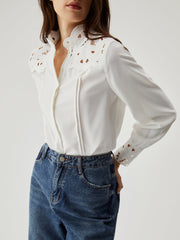 Floral Trim Cut Out Long Sleeve Shirt