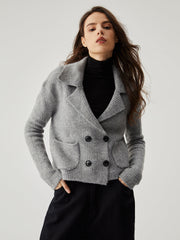 Knit Double-Breasted Collar Pocket Cardigan