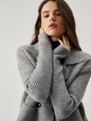 Knit Double-Breasted Collar Pocket Cardigan