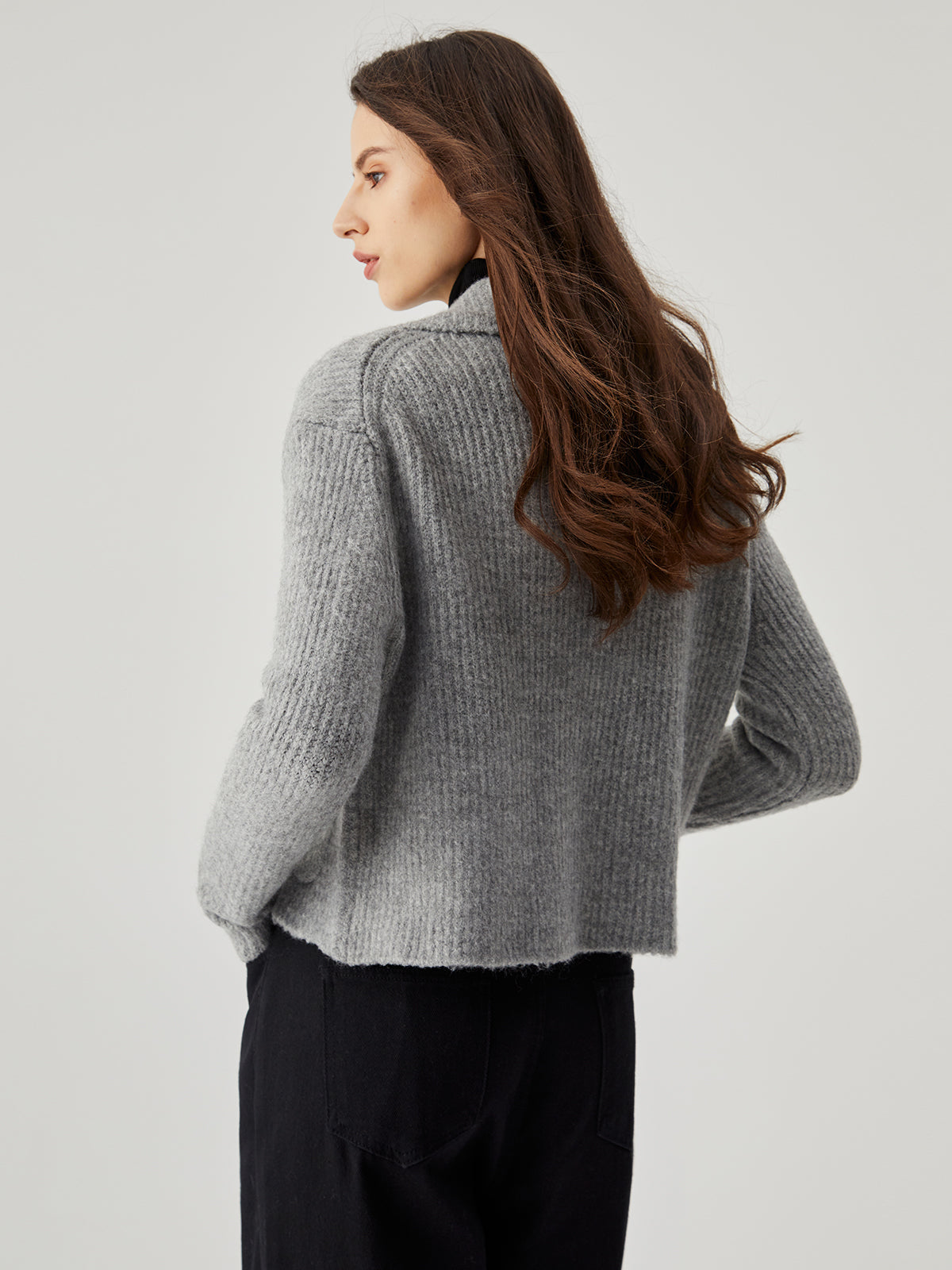 Knit Double-Breasted Collar Pocket Cardigan