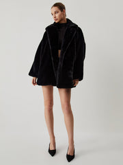 Furry Oversized Collar Faux Fur Coat