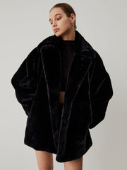 Furry Oversized Collar Faux Fur Coat