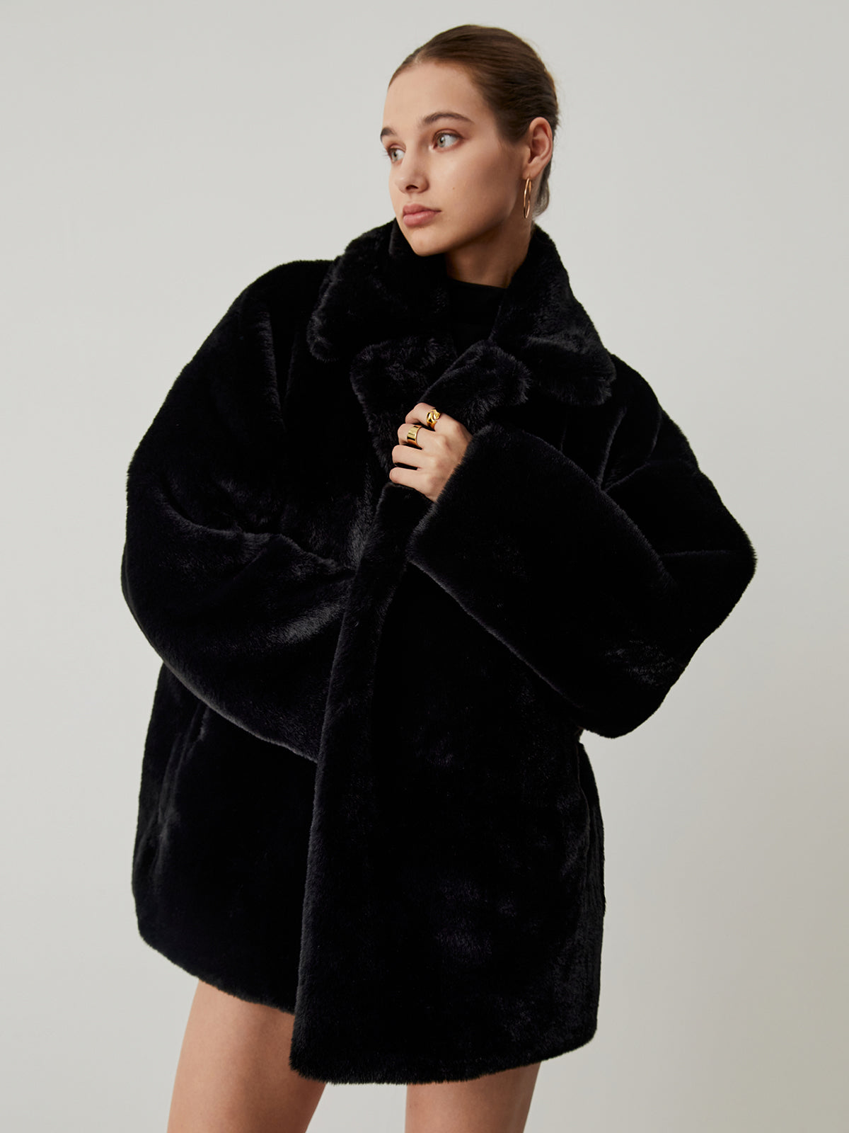 Furry Oversized Collar Faux Fur Coat