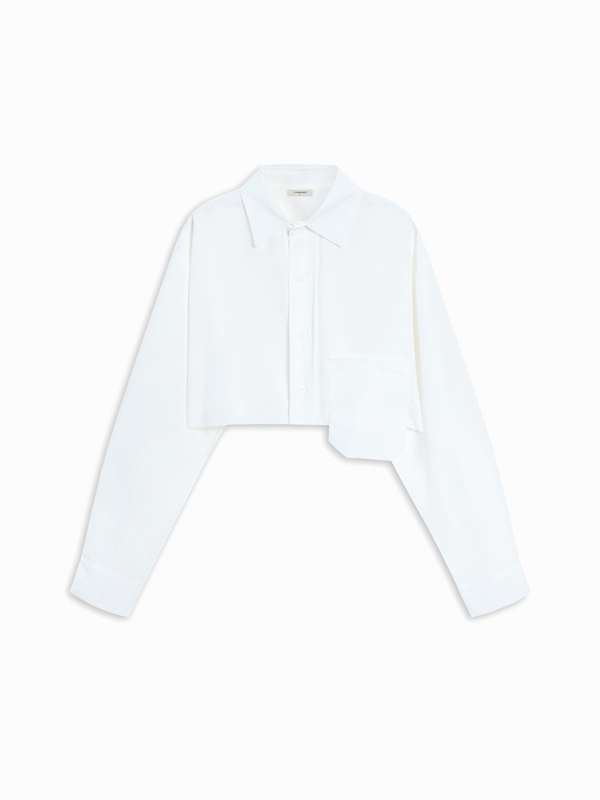 Asymmetrical Pocket Button Collar Crop Shirt