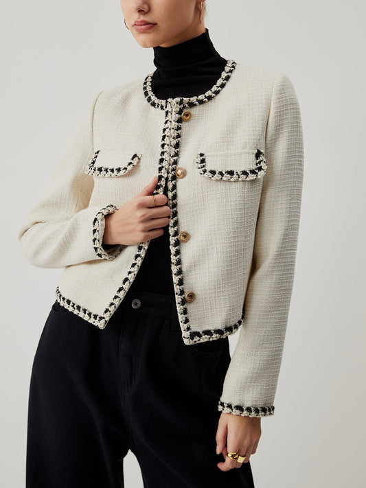 Old Money Tweed Contrast Trim Metallic Button Jacket